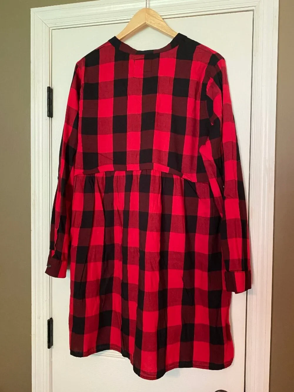 SO - Red and Black Buffalo Plaid Shirt Dress Long Sleeve - Size: XXL - Picture 10 of 10
